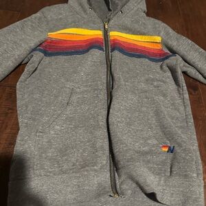 Aviator Nation Gray Jacket with Multicolor Stripes